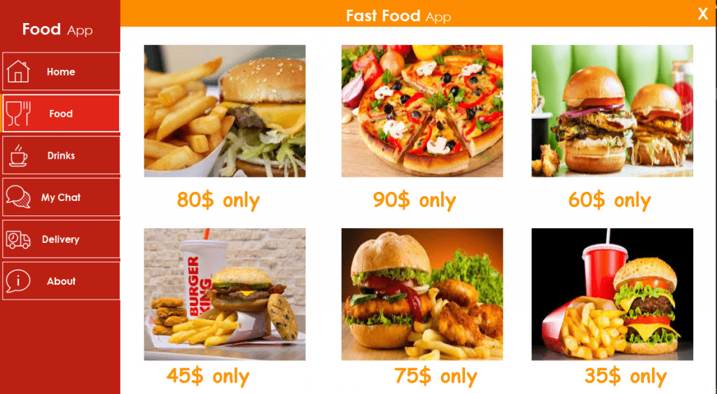 Flat Desktop Application for Fast Food